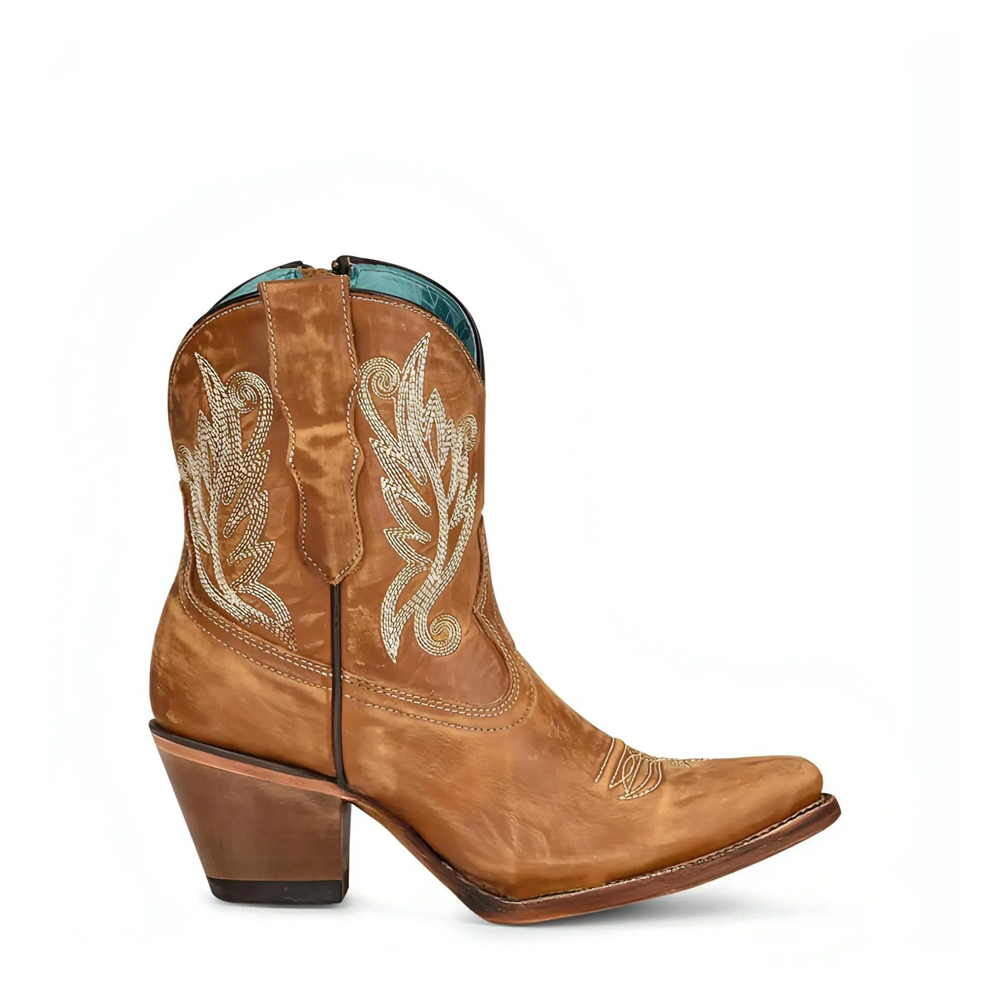 A4218 - M Corral brown western cowgirl cowhide leather ankle  boots for women