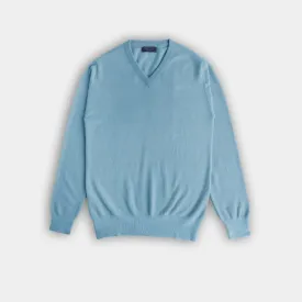 Adonis Blue V-Neck Cashmere Sweater