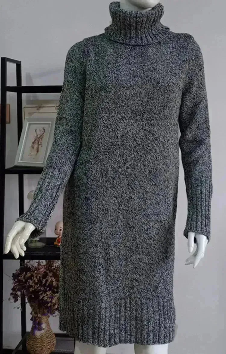 Autumn Winter Cashmere Mini High Neck Sweater Dress