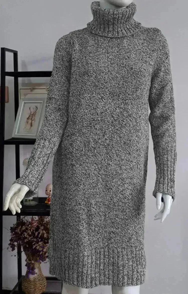 Autumn Winter Cashmere Mini High Neck Sweater Dress