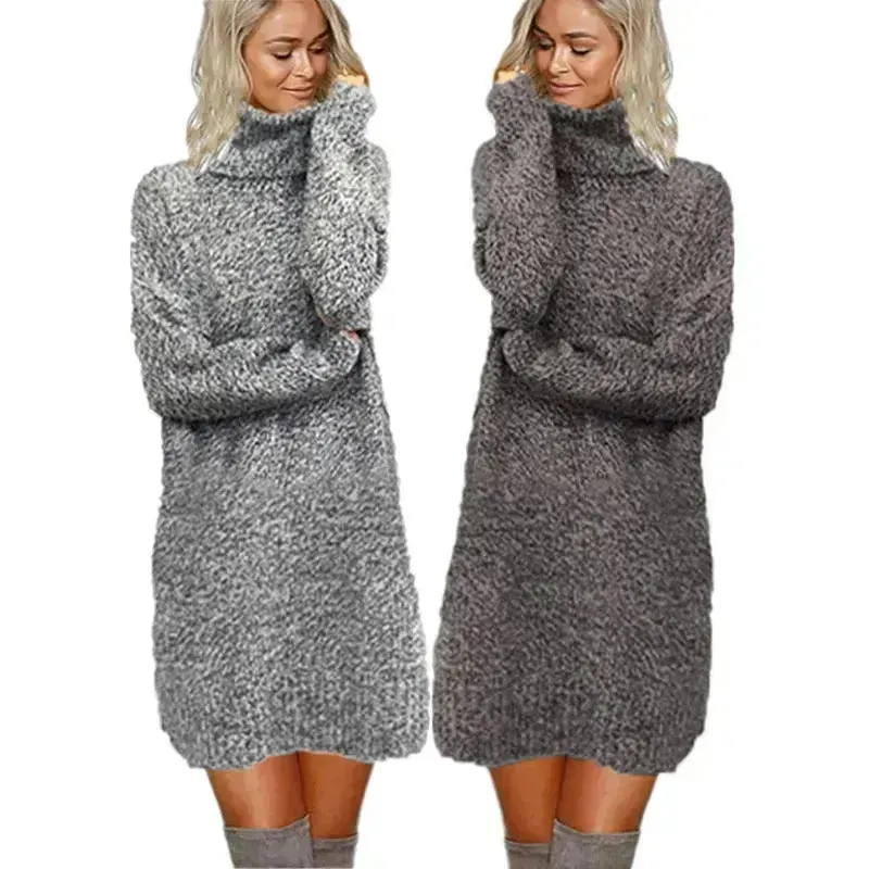 Autumn Winter Cashmere Mini High Neck Sweater Dress