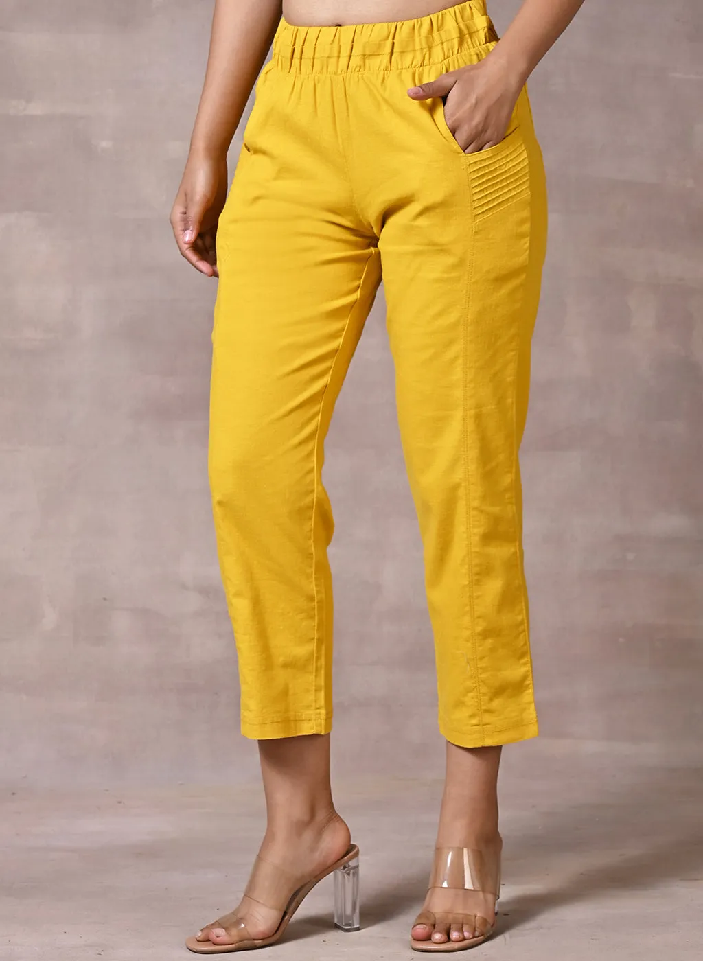 Ayeza Yellow Green Classic Fit Pants for Women