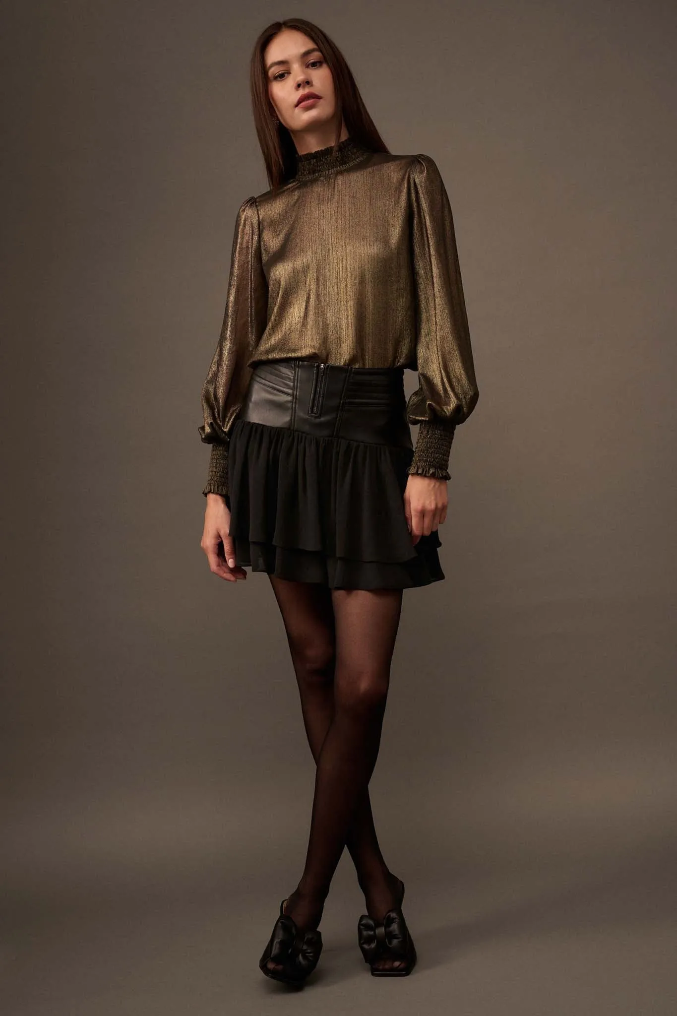 Bad Girl Vegan Leather and Chiffon Mini Skirt