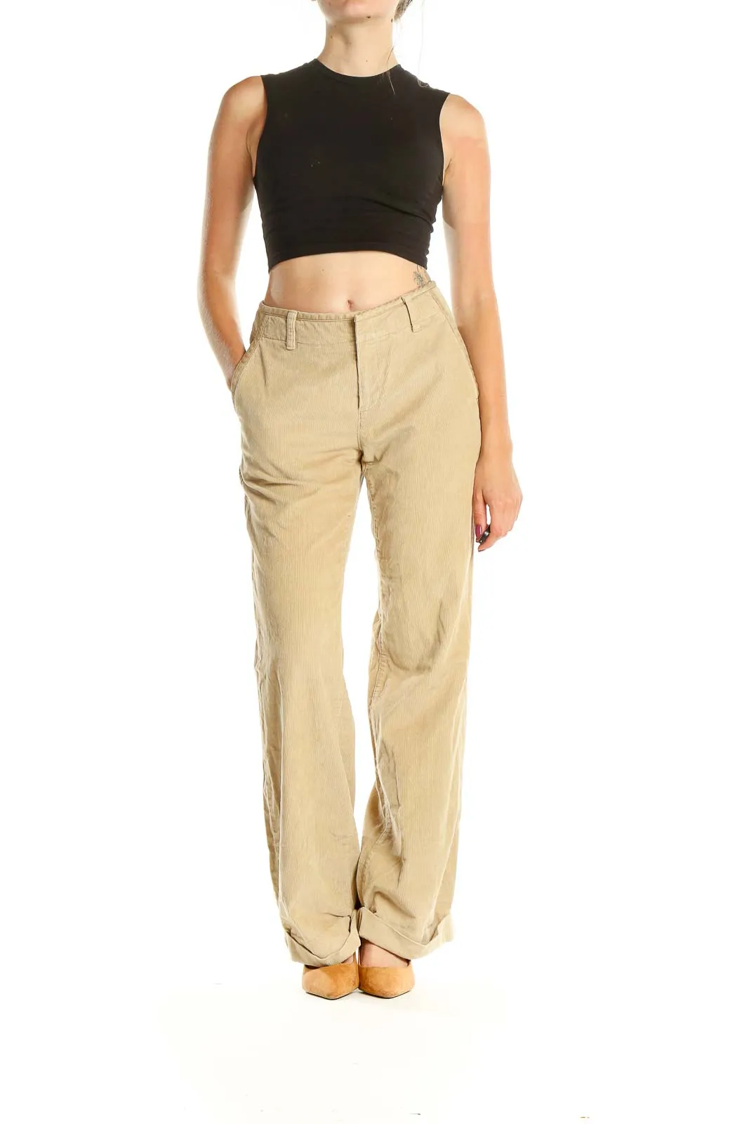 Beige Corduroy Classic Cargos Pants