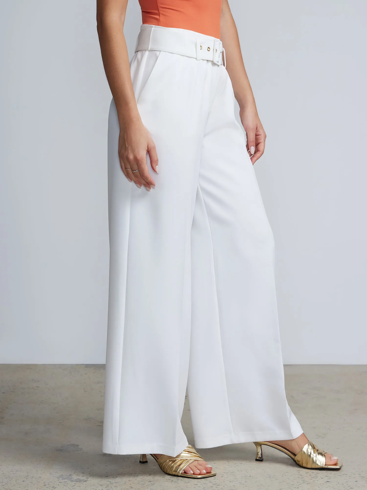 Belted Wide Leg High Rise Pants