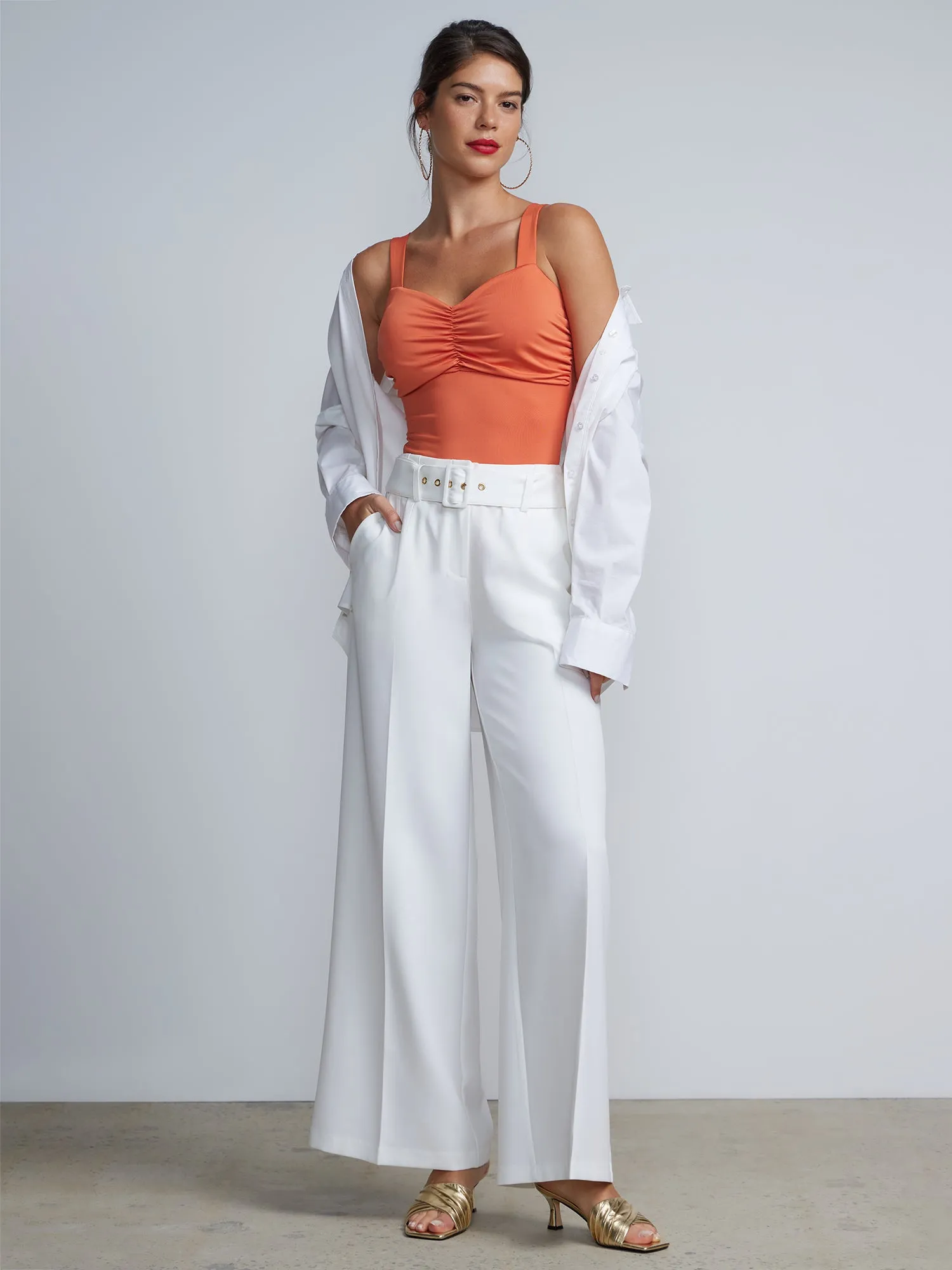 Belted Wide Leg High Rise Pants