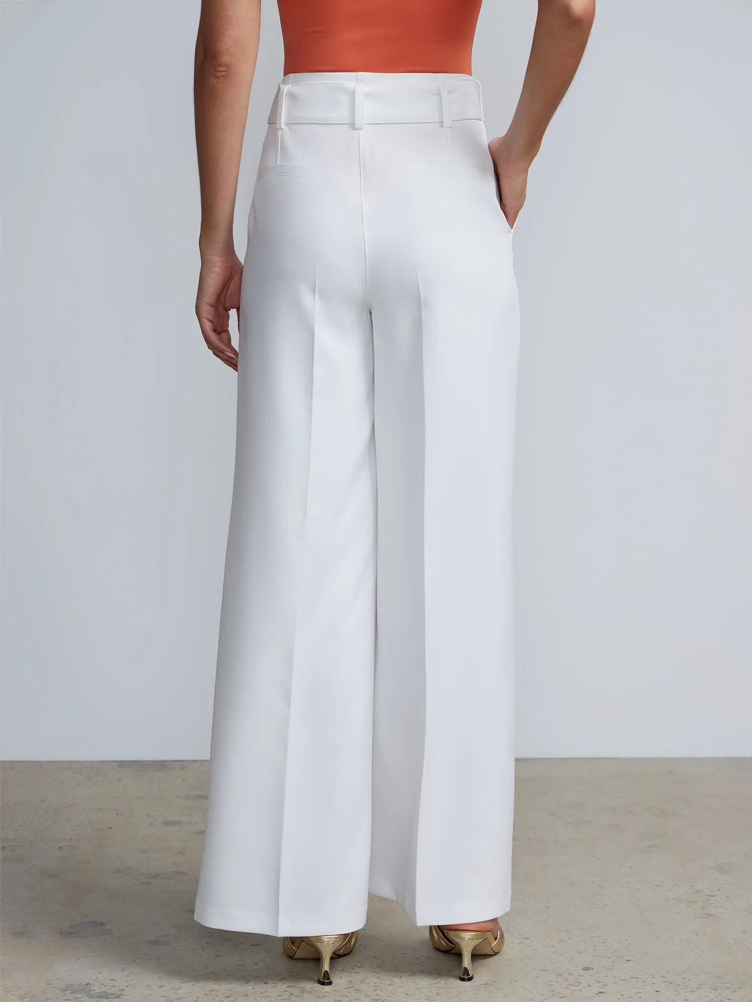 Belted Wide Leg High Rise Pants