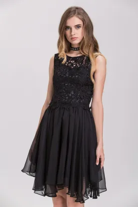 Black Embroidered Lace Chiffon Princess Mini Dress