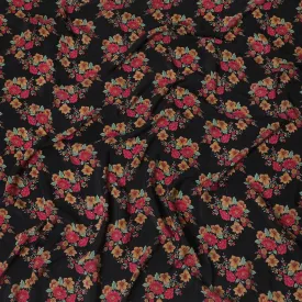 Black Premium pure silk crepe fabric with multicolor print in floral design-D16710