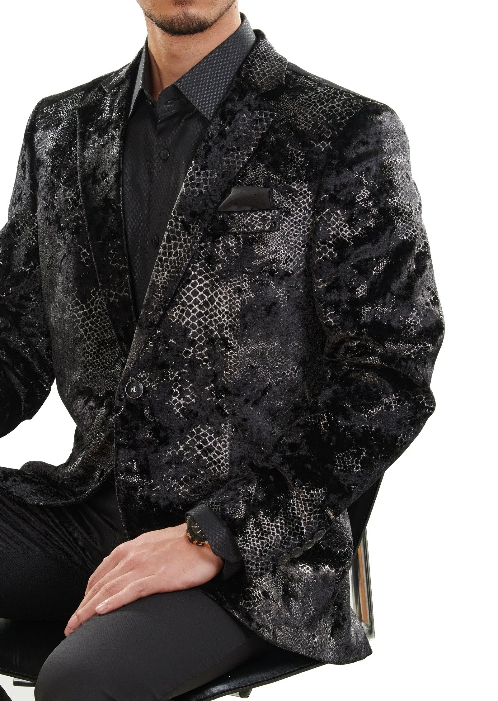 Black Silver Faded Velvet Blazer