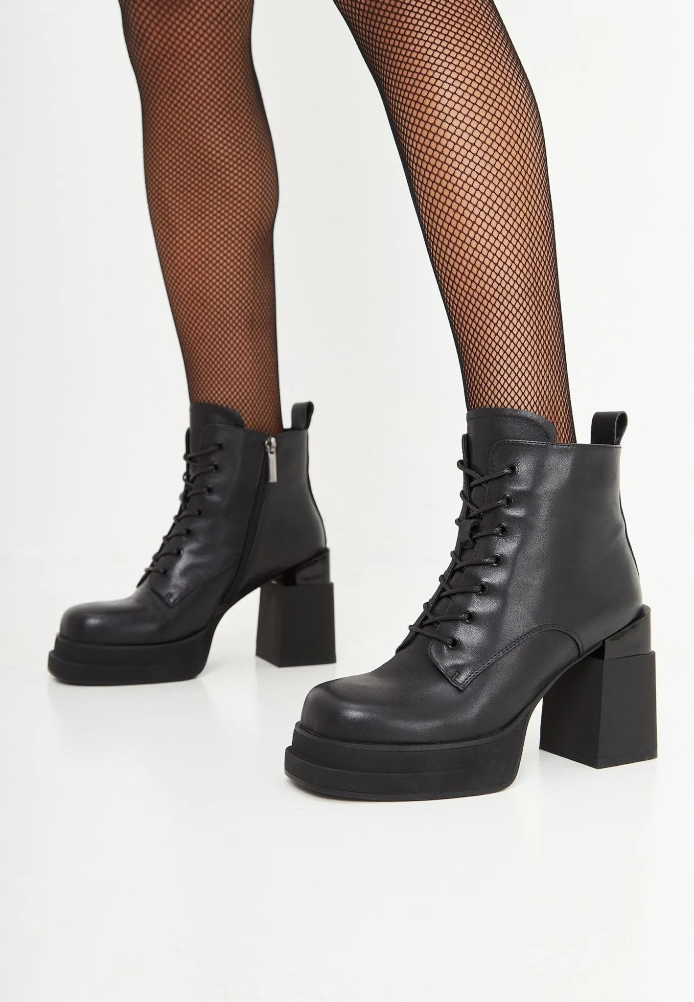 Block Heel Leather Ankle Boots