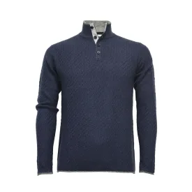 Cashmere Sweater Button Neck Andromeda in Carbon Stitch Indigo