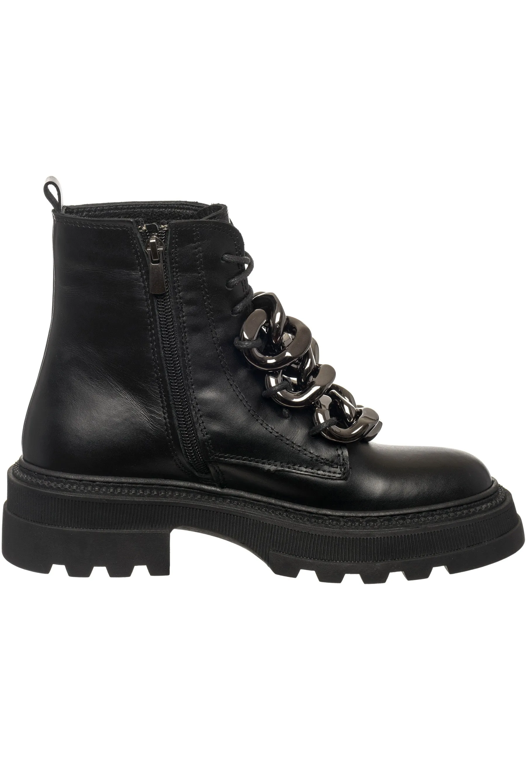 Chain-Embellished Leather Ankle Boots - Black