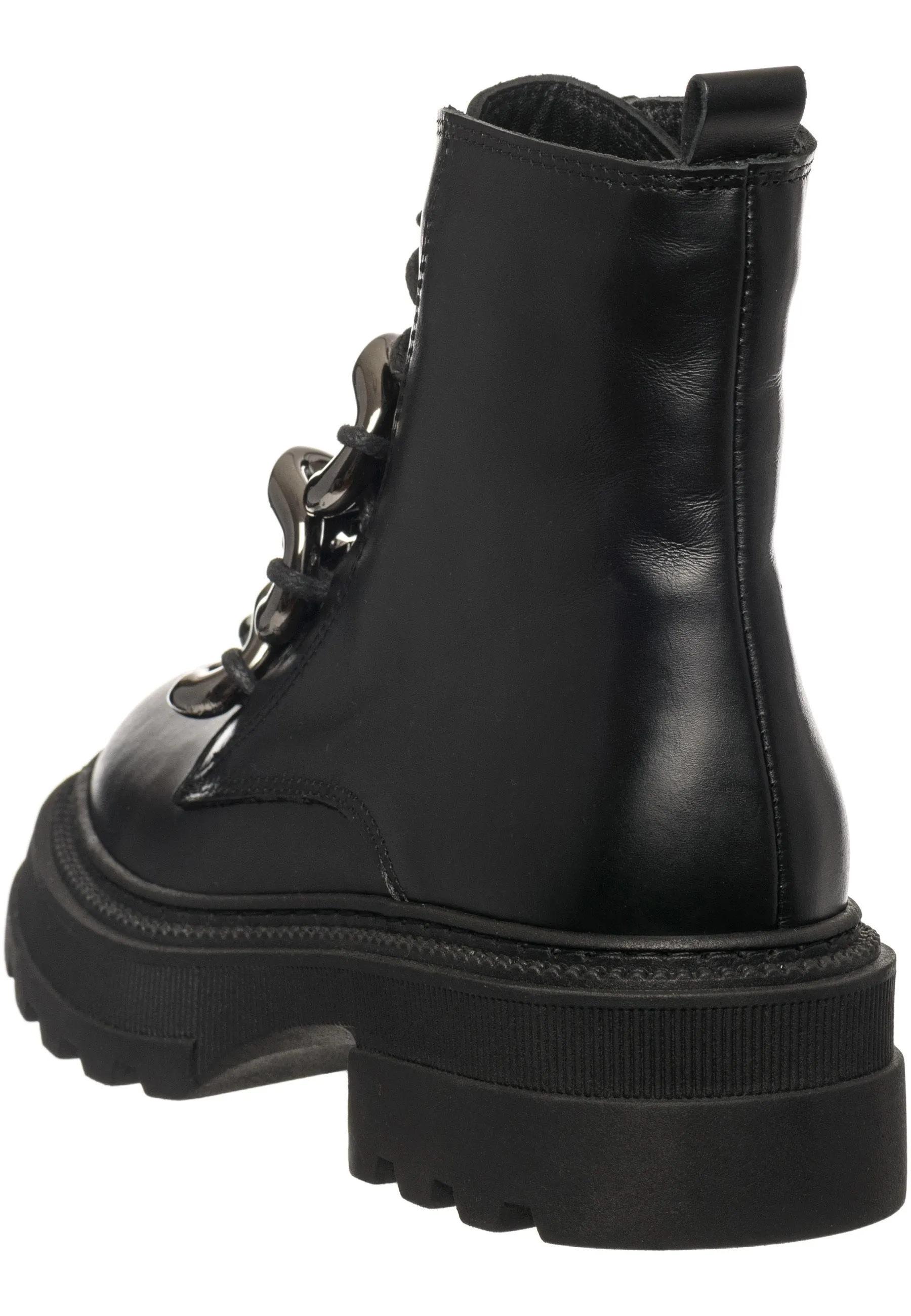 Chain-Embellished Leather Ankle Boots - Black