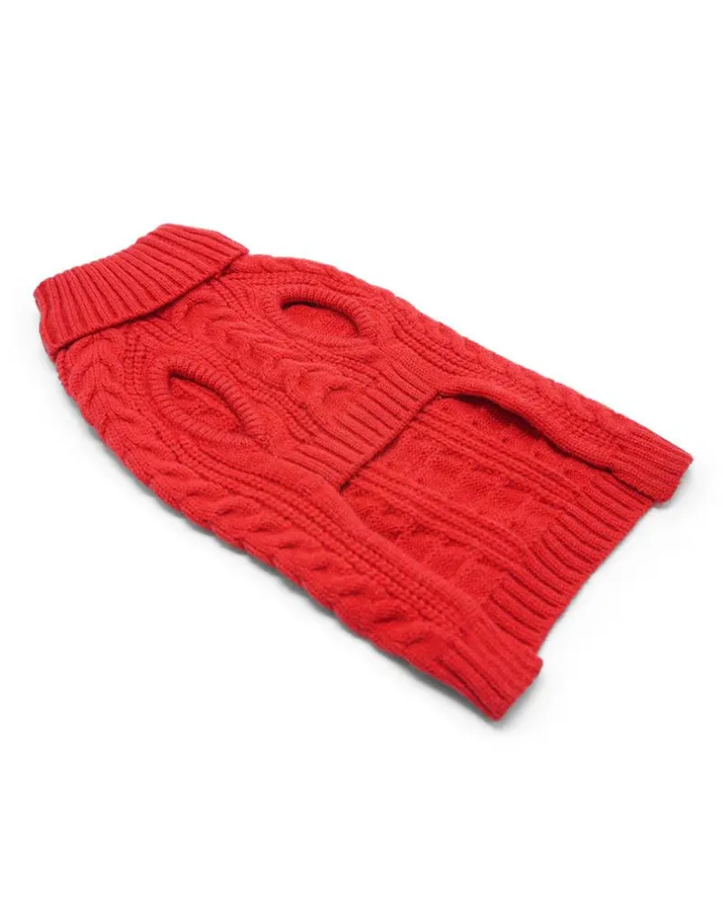 Classic Cable Dog Turtleneck Sweater in Red (FINAL SALE)