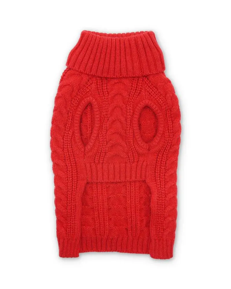 Classic Cable Dog Turtleneck Sweater in Red (FINAL SALE)