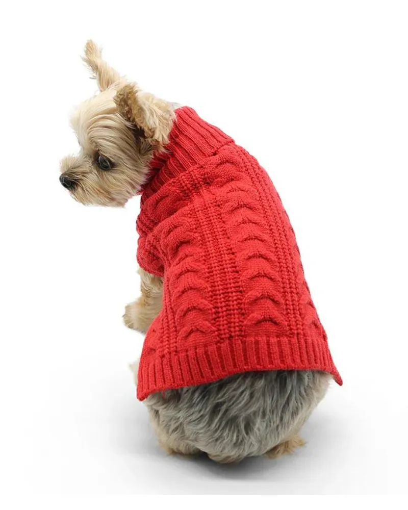 Classic Cable Dog Turtleneck Sweater in Red (FINAL SALE)