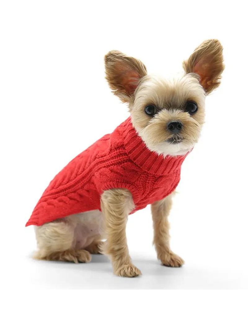 Classic Cable Dog Turtleneck Sweater in Red (FINAL SALE)