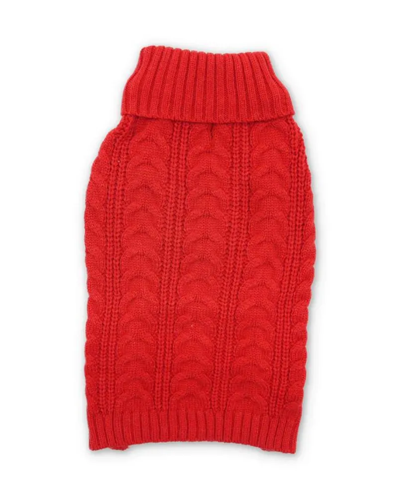 Classic Cable Dog Turtleneck Sweater in Red (FINAL SALE)