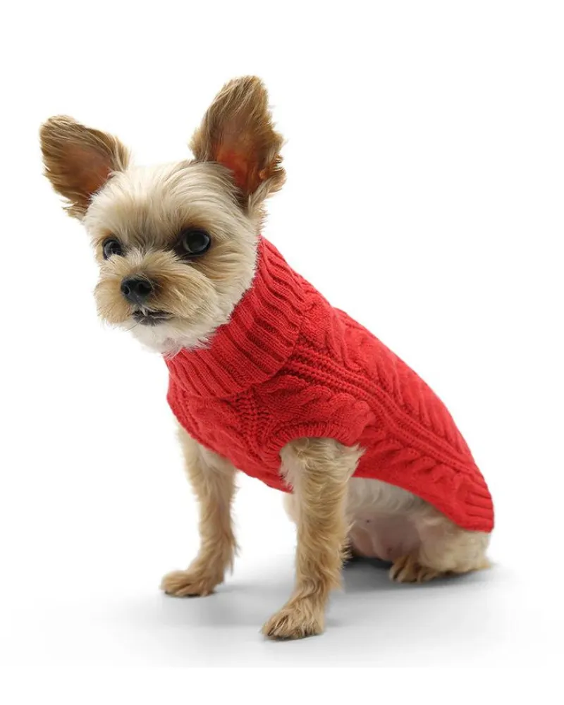 Classic Cable Dog Turtleneck Sweater in Red (FINAL SALE)