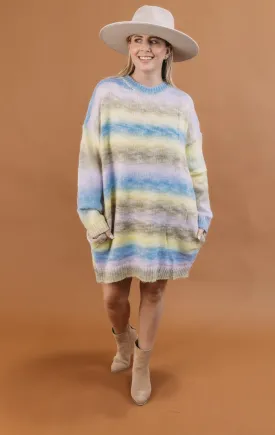 Color Block Strip Round Neck Loose Sweater Tunic