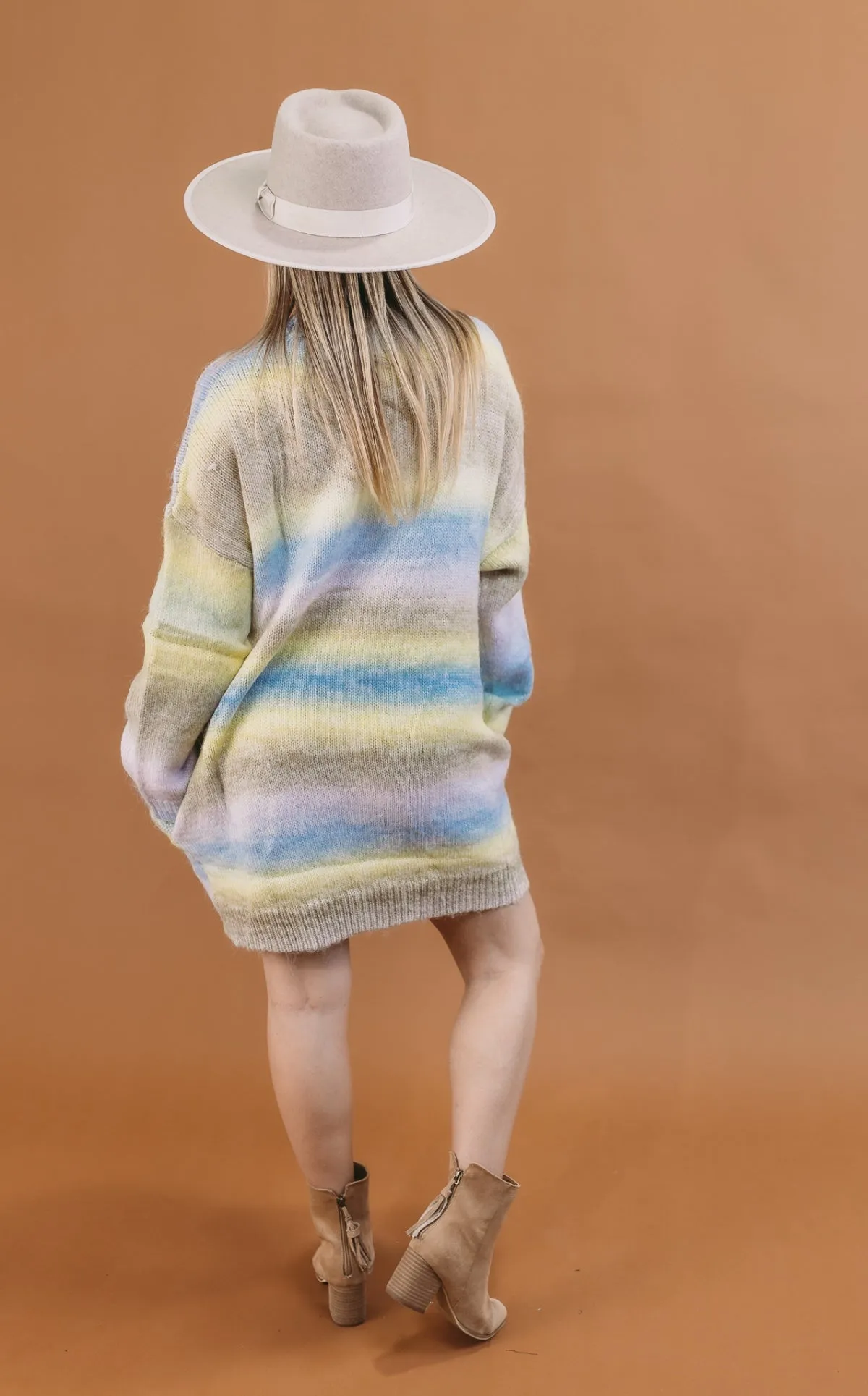 Color Block Strip Round Neck Loose Sweater Tunic