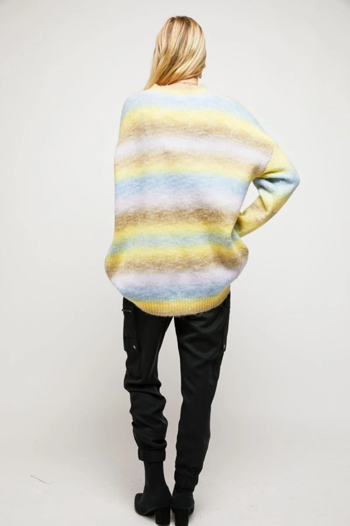 Color Block Strip Round Neck Loose Sweater Tunic