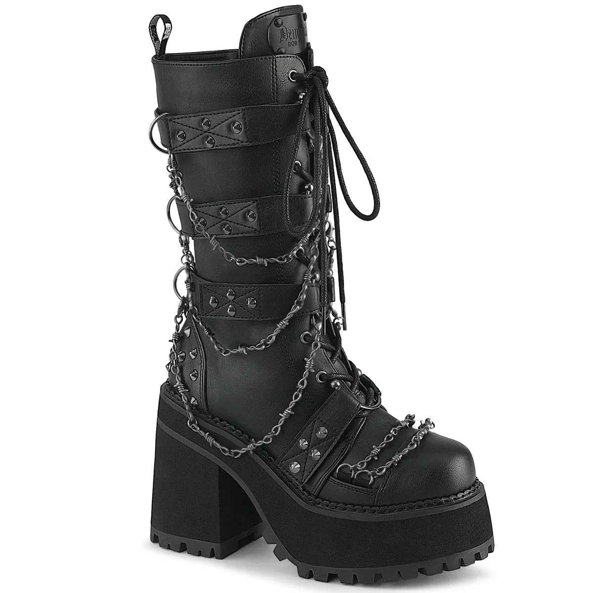 Demonia Assault-117 Cleated Platform Lace-Up Front Mid-Calf Boot