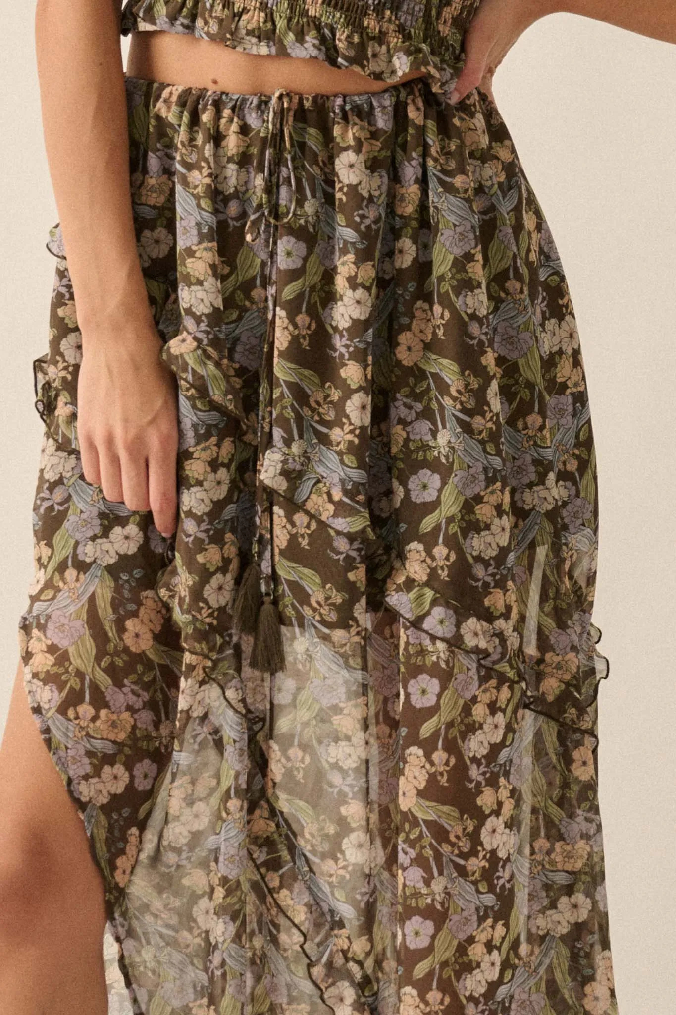 Enduring Beauty Asymmetrical Floral Ruffle Skirt