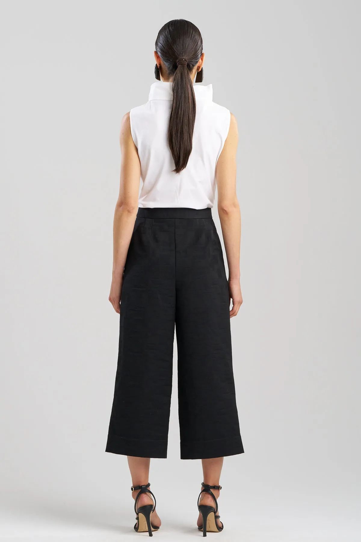 Geo Texture Jacquard Wide Leg Cropped Pants