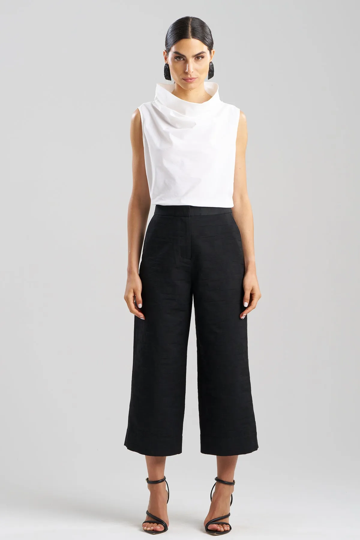 Geo Texture Jacquard Wide Leg Cropped Pants