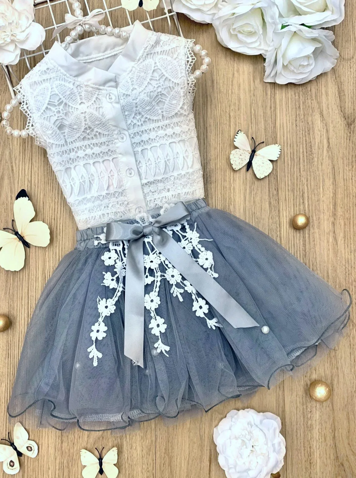 Girls Be Sophisticated Lace Top and Tutu Skirt Set