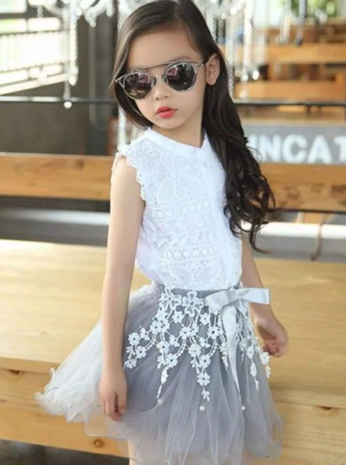 Girls Be Sophisticated Lace Top and Tutu Skirt Set