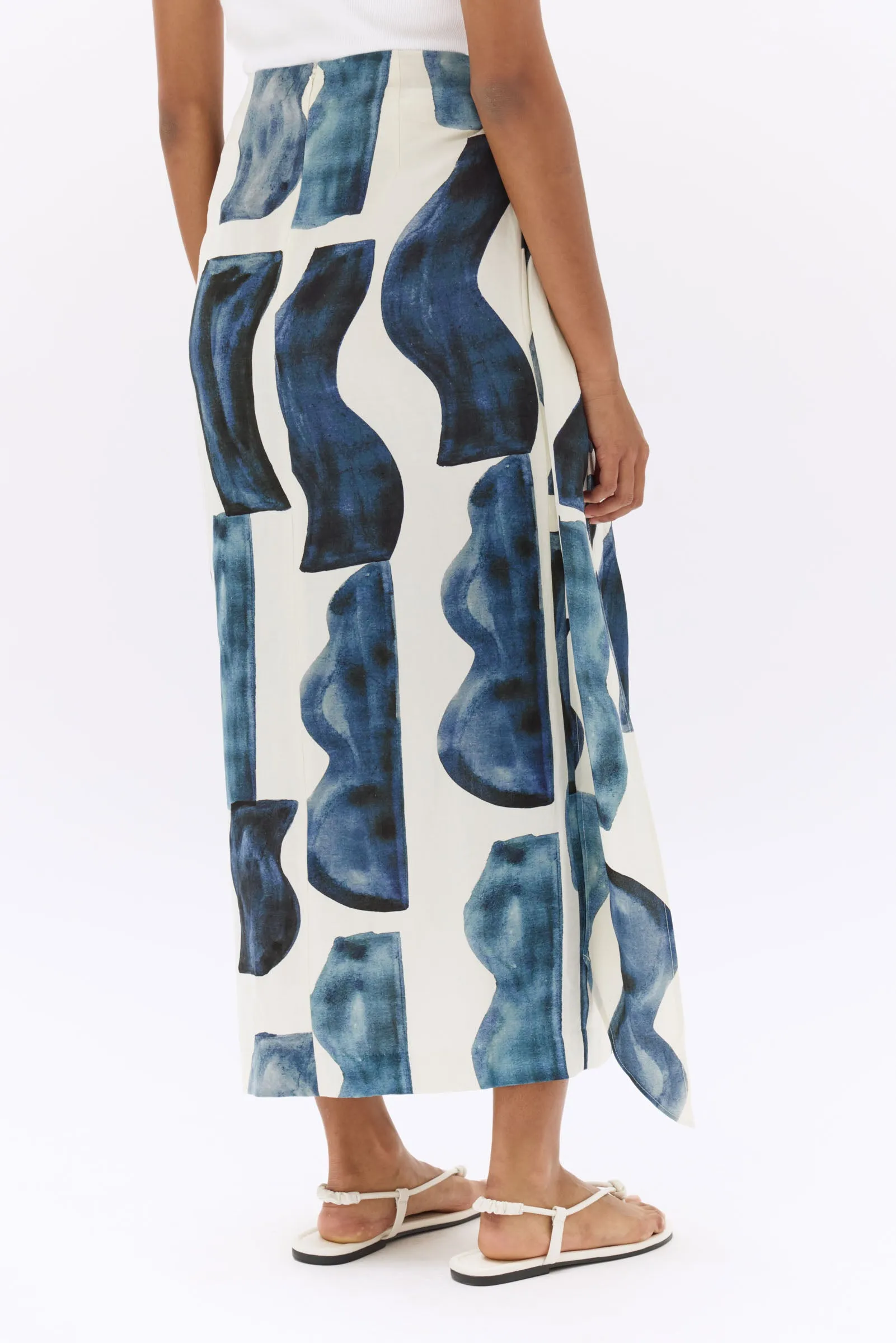 Glaze Print Silk Linen Tie Skirt