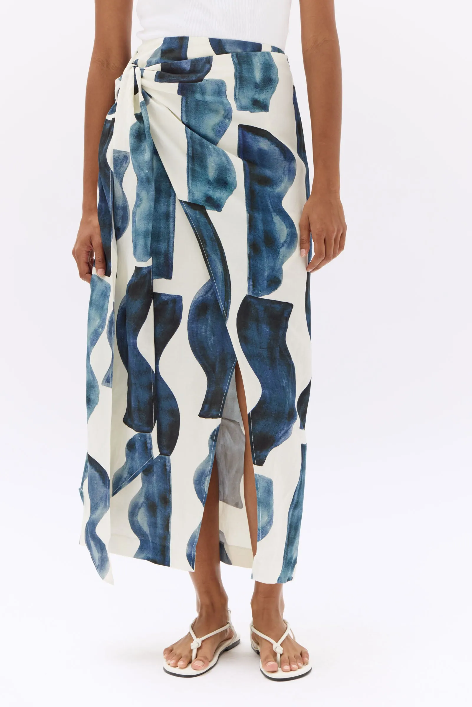 Glaze Print Silk Linen Tie Skirt