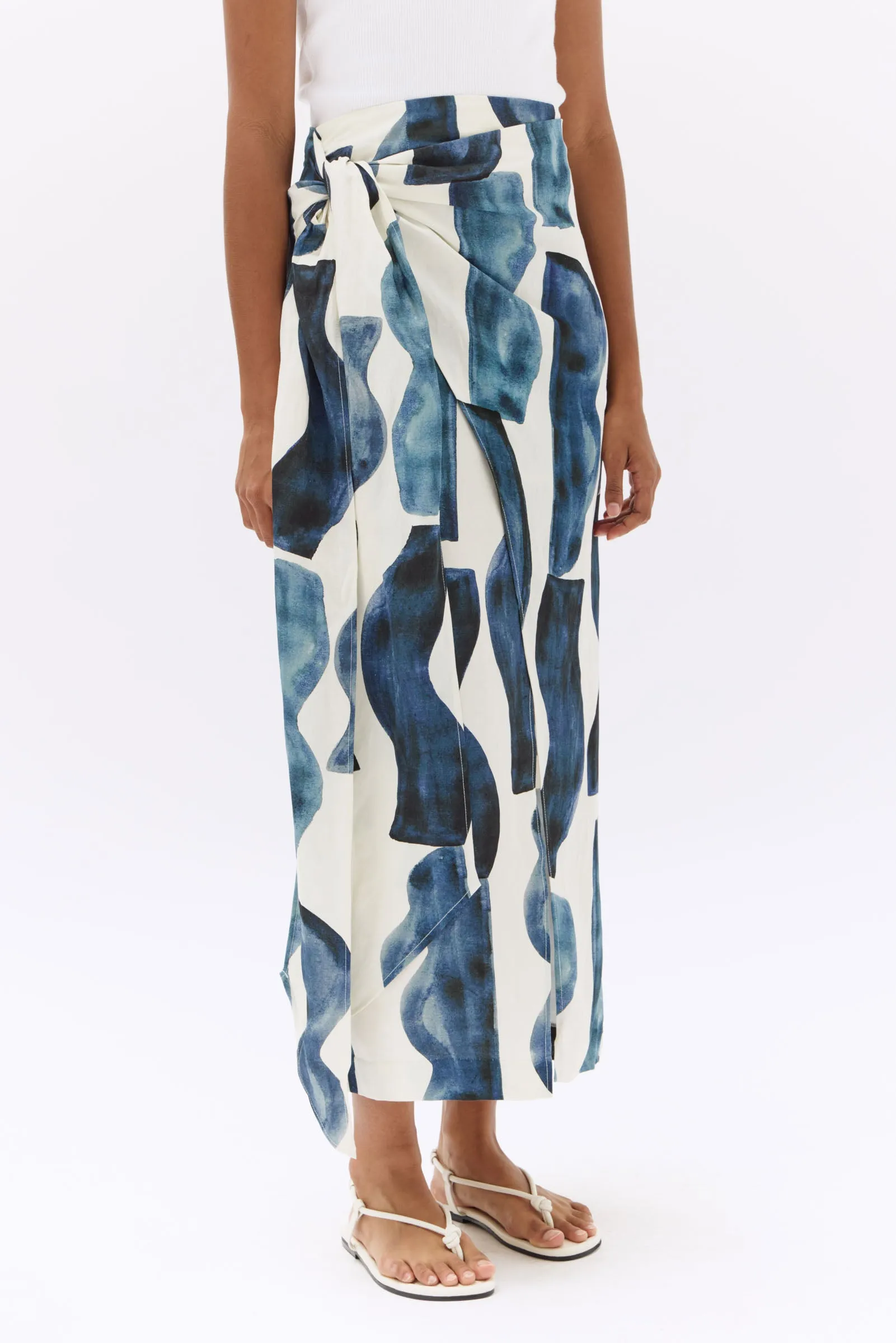 Glaze Print Silk Linen Tie Skirt