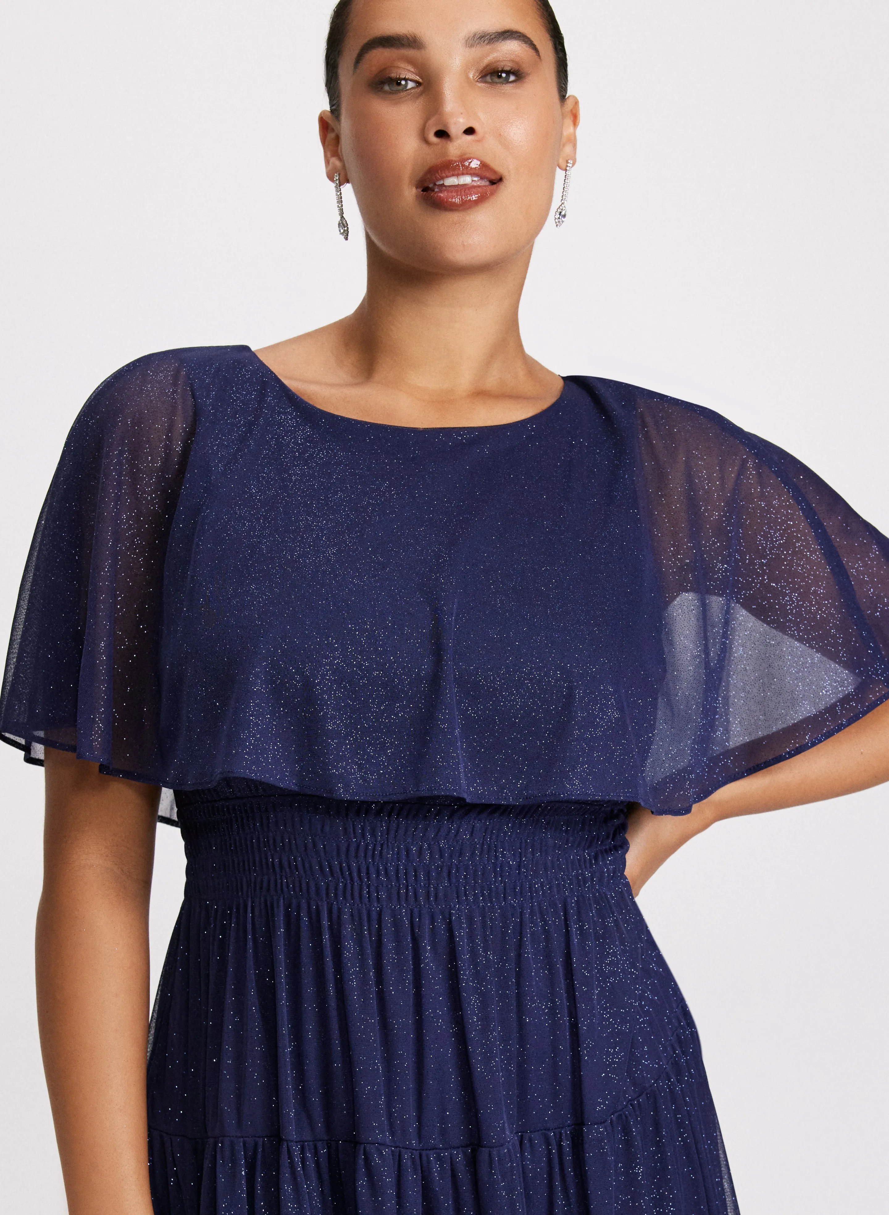 Glitter Chiffon Capelet Dress