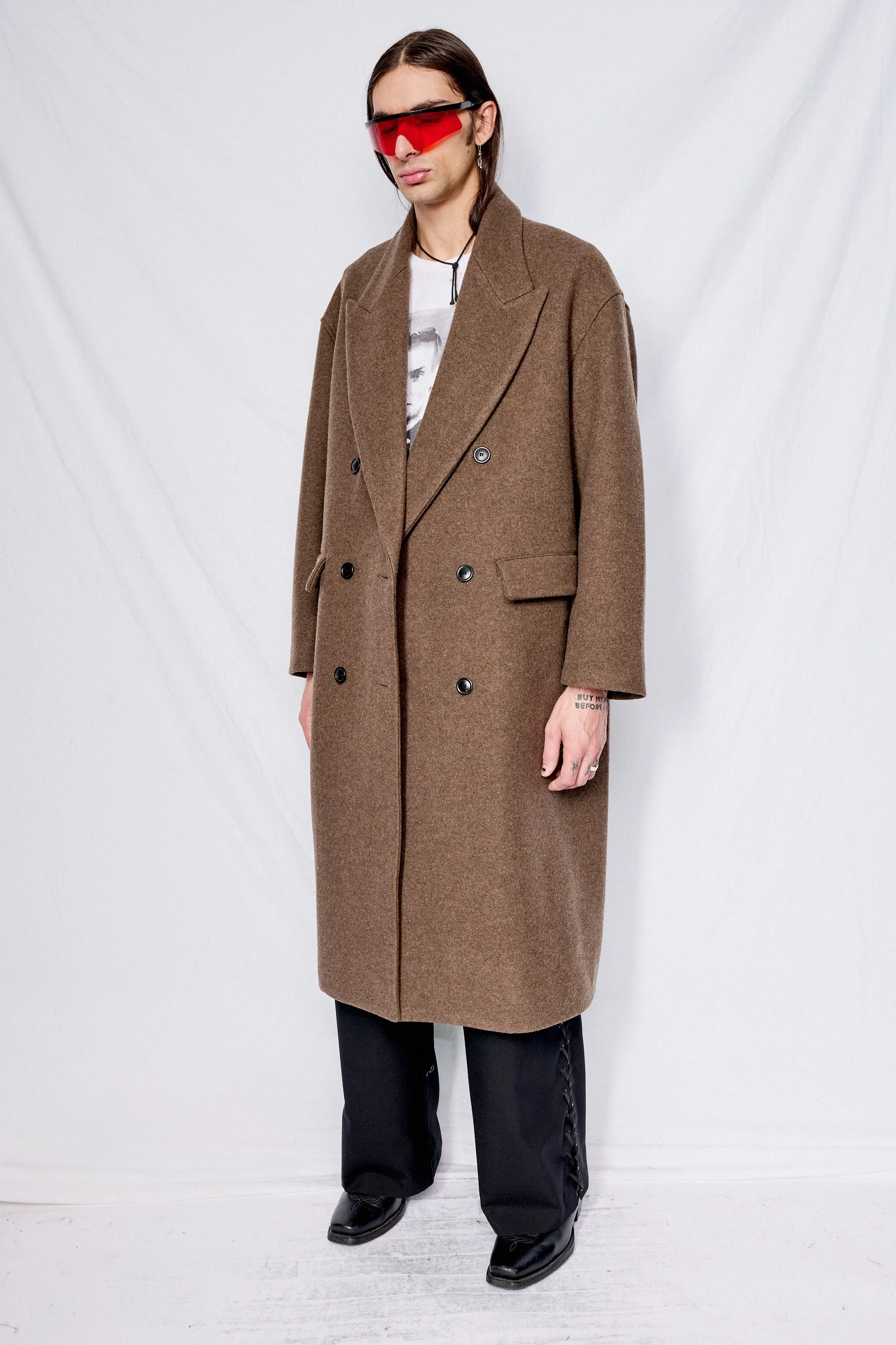 Greige Double Breasted Overcoat