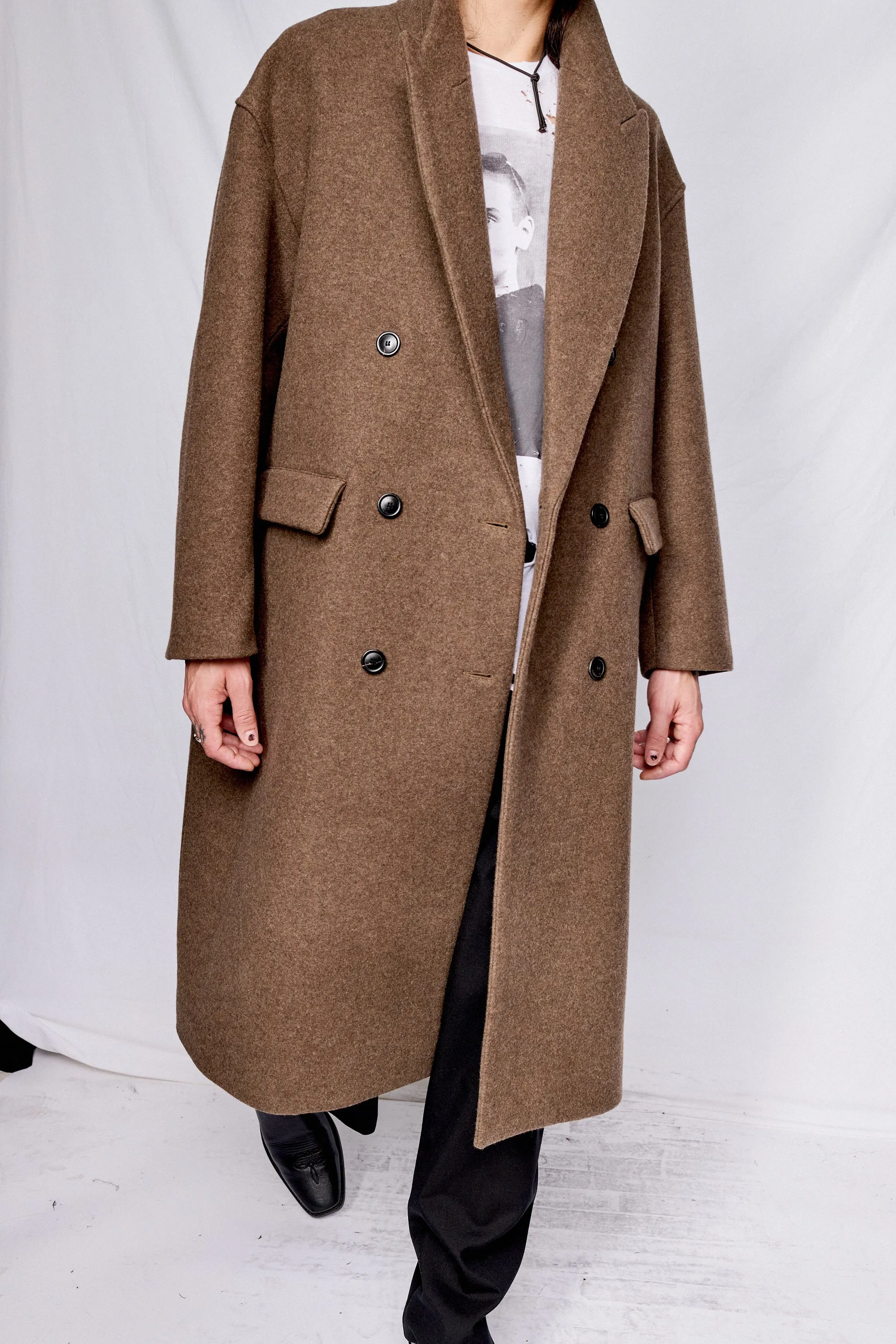 Greige Double Breasted Overcoat