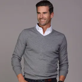 Grey Luxury Touch Cotton and Cashmere V-Neck Sweater