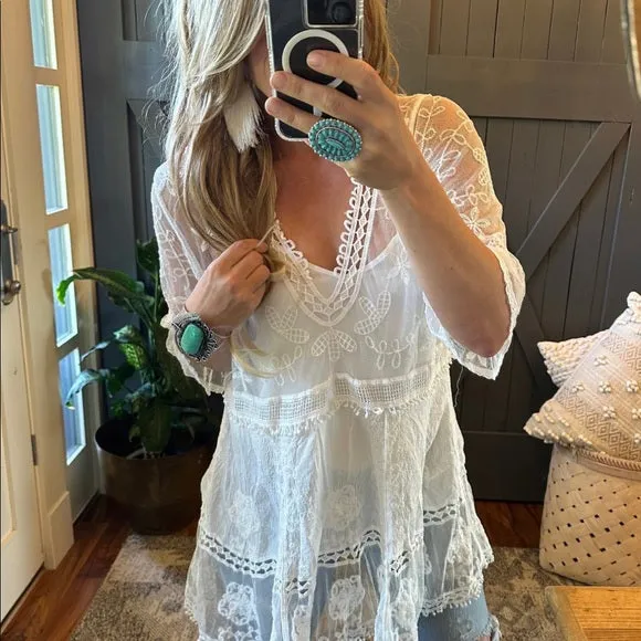 Hailey White Crochet Lace Blouse Bohemian Blouse