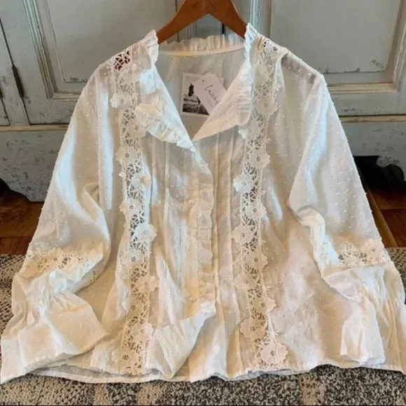 Harlow Long Sleeve Button Front Lace Blouse