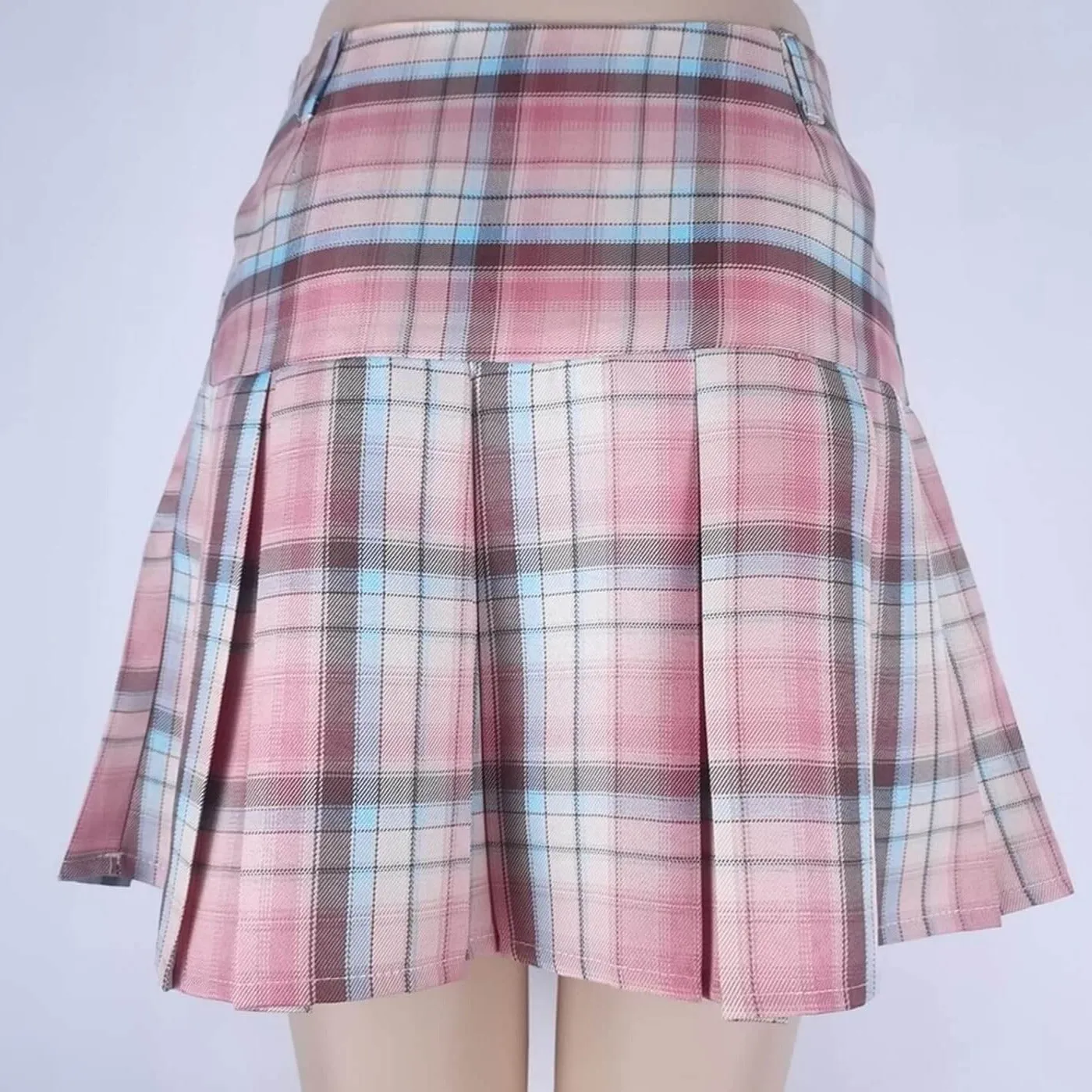 High Waist Colorful Plaid Pleated Mini Skirt