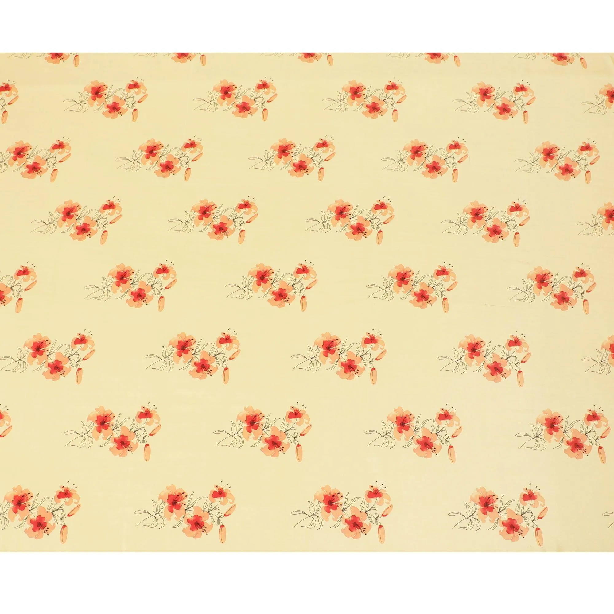 Honey yellow Premium pure silk crepe fabric with peach, orange and black print in floral design-D13852