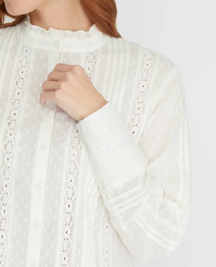 Ivory Dobby and Lace Pintuck Blouse