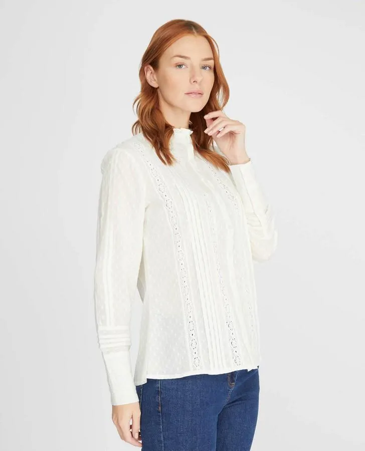 Ivory Dobby and Lace Pintuck Blouse