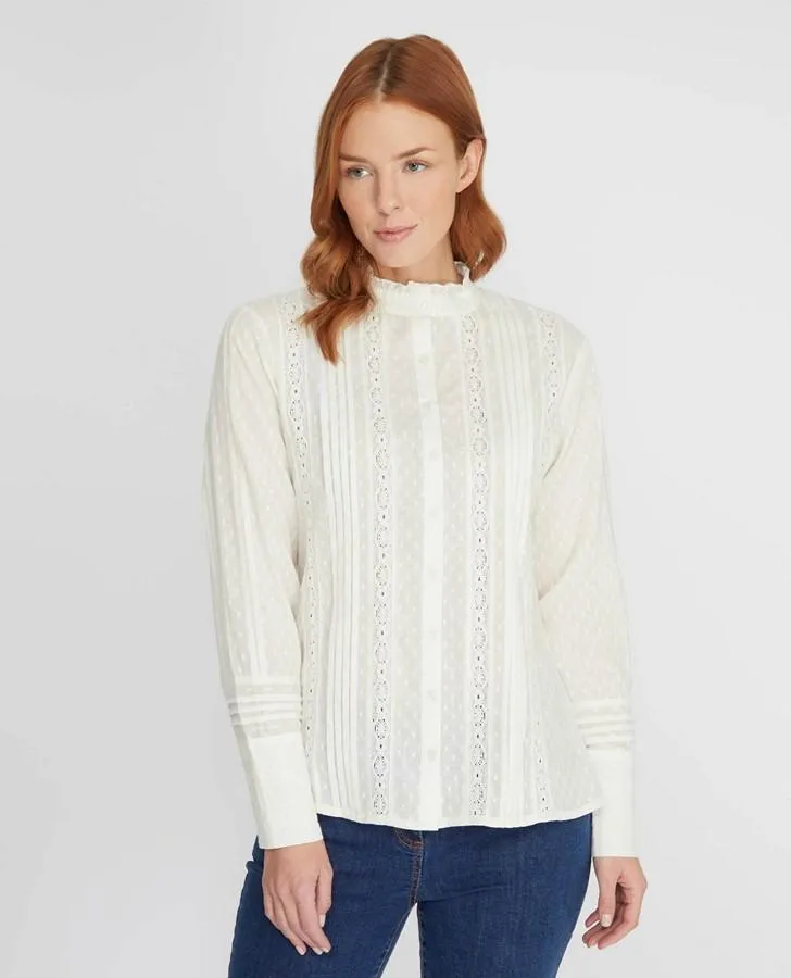 Ivory Dobby and Lace Pintuck Blouse