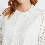 Ivory Embroidered Blouse with Lace Trim