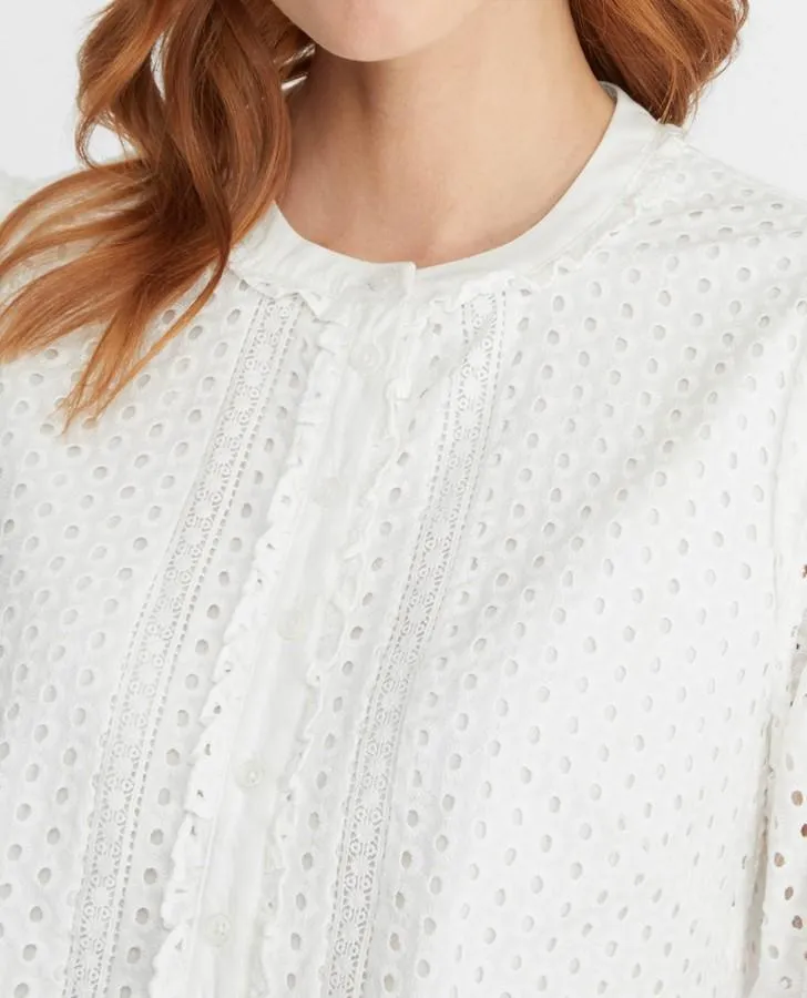 Ivory Embroidered Blouse with Lace Trim