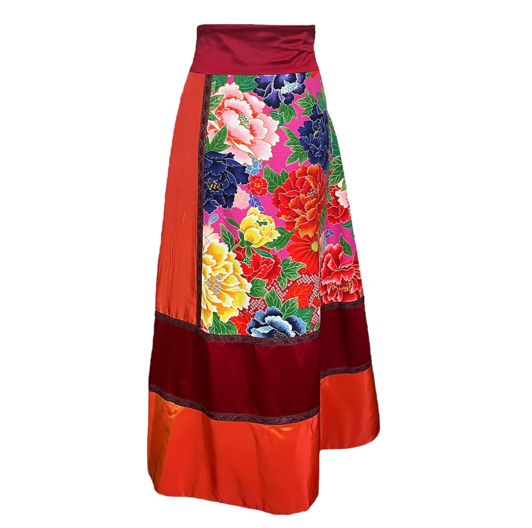 KENZO 2000s Silk Japanese Inspired Patchwork Maxi Skirt